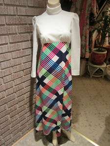 Womens Vintage 60s 70s Plaid Skirt L/S Dress S  