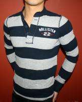 NEW HOLLISTER HCO MUSCLE SLIM FIT T SHIRT LONG HENLEY MOTO STRIPED 
