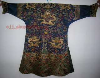   emperor silk embroidered robes handmade blue Nine dragons robe 53