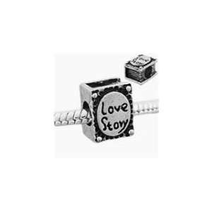 Antique Silver Book Shaped Love Story Spacer Charm Bead. Fits Pandora 