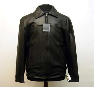 NWT John Ashford Mens Leather Bomber Jacket, Black  