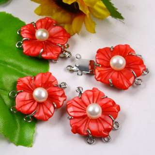Strand Red MOP Shell Pearl Carved Flower Clasp 1pc  