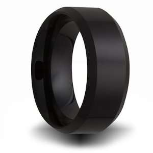    8mm Black Ceramic Pipe Cut Ring with Beveled Edges: Jewelry