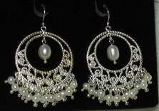  925 Sterling Silver Filigree Pearl Dangle Earrings  
