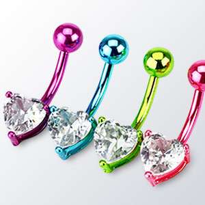 NEON TITANIUM Clear Heart Gem BELLY NAVEL RINGS Body Piercing Jewelry 