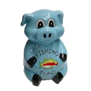  Fishing Fund Ceramic Piggy Bank in Blue: Toys & Games