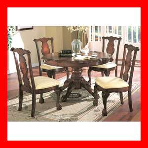 Traditional Formal Cherry Wood Dining Table Fabric Chairs 5 Pc Set 