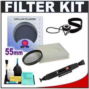 55mm Circular PL Polarizer Glass Lens Filter + Accessory Kit for Canon 