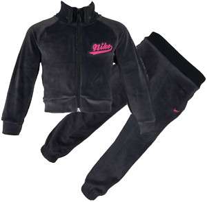 Little Girls NIKE Velour BLACK warm up Tracksuit suit  