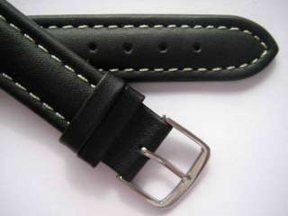 Black leather white stiched watch band 18 mm  