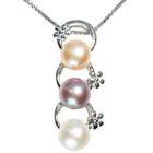 Dahlia Tri Color Pearl Floret Rings Pendant w. Silver Chain Necklace 