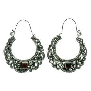    Silver Red Stone Half Moon Earring Jewelry of Bali: Jewelry