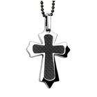  Stainless Steel Black Carbon Fiber Inlay Cross Necklace