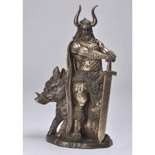 Norse God Tyr Battling Fenrir Bronzed Finish Statue