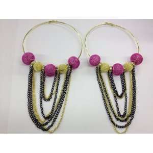   Earrings with Gold&Pink Mesh Balls/Chains 4/inches 