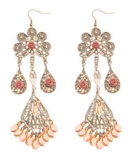 Shell Pink (Pink) Carved Rose Chandelier Earrings  247763172  New 