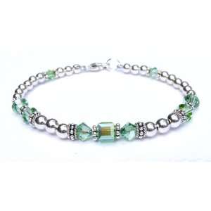 August Peridot Swarovski Crystal Beaded Bracelets   LARGE 8 In 