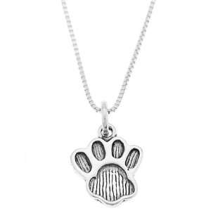    Sterling Silver One Sided Animal Paw Print Necklace Jewelry