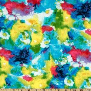 56 Wide Tie Die Sensations Flowers Yellow/Turquoise Fabric By The 