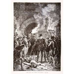 1875 Woodcut Alphonse Neuville Duke Guise Coligny Bartholomew Massacre 