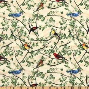   Natures Song Birds Cream Fabric By The Yard Arts, Crafts & Sewing