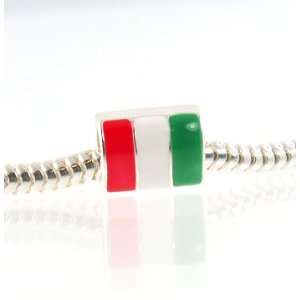  Sterling Silver Italian Flag of Italy Bead Charm fits 