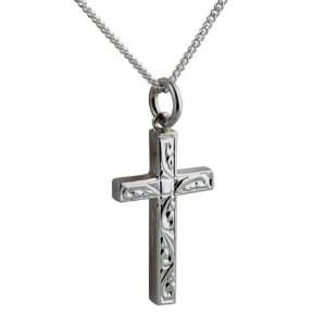   25x15mm hand engraved block Cross with Curb chain 24 inches Jewelry