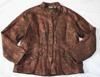 CHICOS Womens 2 10 12 Brown Bronze SIlky Jacket Coat 3/4 Sleeve Medium 