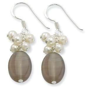  Sterling Silver Botswana Agate & White Cultured Pearl 