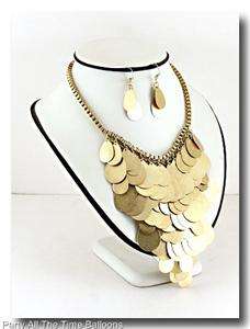 NEW WASHED GOLD BIB STATEMENT NECKLACE AND EARRING SET BOLLYWOOD STYLE 