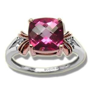   .025 ct Checkercut Mystic Pink Topaz Two Tone Ladies Ring Jewelry