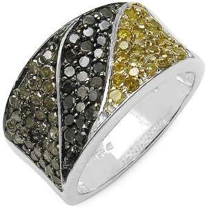  Champagne, Black & Yellow Diamond Ring in Sterling Silver Jewelry