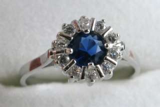 Estate .75ctw Blue & White Sapphire 925 Sterling Silver Ring 3g   Size 