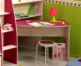 Hochbett mit Schrank und Schreibtisch Kiefer NB / pink  