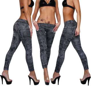 1g) Sexy Jeans Look Leggings Hose Aufdruck Gr 34 36 38  