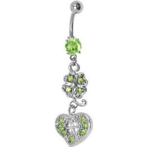  Green Cubic Zirconia Heart Shamrock Belly Ring Jewelry