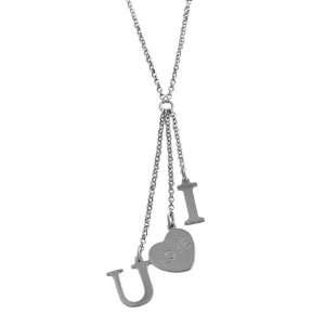   925 Silver i Love U Diamond Cut Adjustable Lariat Necklace Jewelry