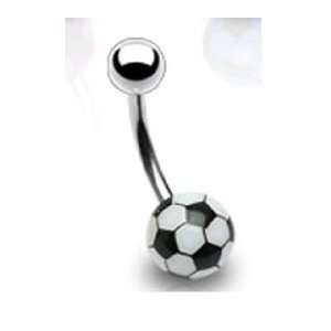 White Soccer Ball 5 and 8mm Ball Belly Button Ring Navel Body Jewelry 