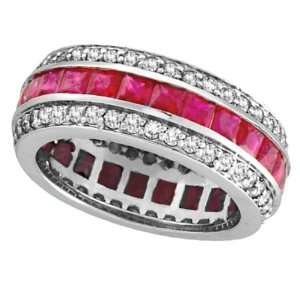 Princess Ruby and Diamond Eternity Ring 14k White Gold (5.70ctw)
