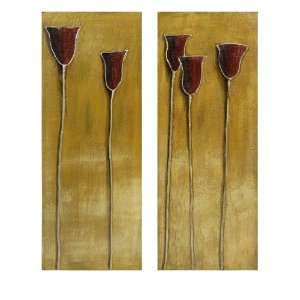   Red Tulips on Yellow Gradient Canvas Wall Panels 36