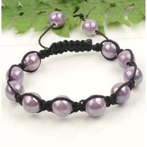  Light Purple Violet Porcelain Beads Black Cord Macrame Beaded 