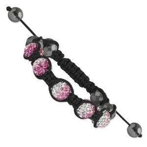   Hematite and Clear, Light Pink & Pink Crystal Beads Black Cord Brace