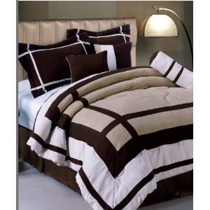  7 Pieces Choco Brown Beige and White Micro Suede Comforter 