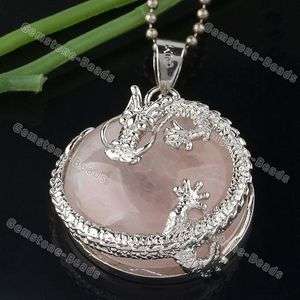 Fashion Dragon Wrap Rose Quartz Gemstone Pendant For Necklace Round 