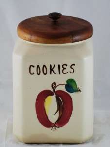 Vintage Purinton Apple Square Cookie Jar Wooden Lid Hard To Find 