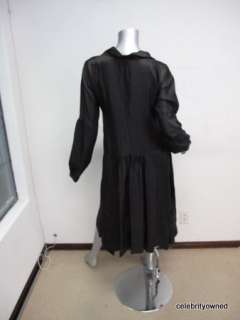 Marni Black Long Sleeve Ruffle Collar Long Dress 40  
