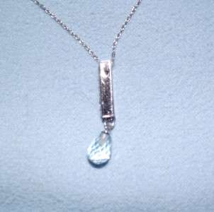 14K White Gold Chain and Pendant Necklace Blue Topaz Briolette 1 gram 