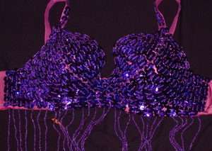 Purple Sequin beaded fringe Bra Top L XL belly dancer  
