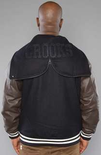 Crooks and Castles The Mens woven Letterman jacket Scoundrel in Dark 