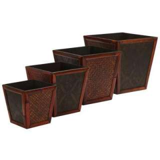 Nearly Natural 14 in. H BurgundyBamboo Square Decorative Planters (Set 